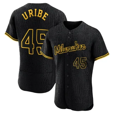 Abner Uribe Men's Authentic Milwaukee Brewers Black Snake Skin City Jersey