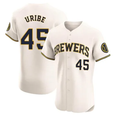 Abner Uribe Men's Elite Milwaukee Brewers Cream Home Jersey