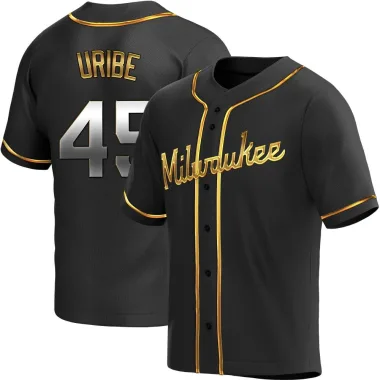 Abner Uribe Men's Replica Milwaukee Brewers Black Golden Alternate Jersey