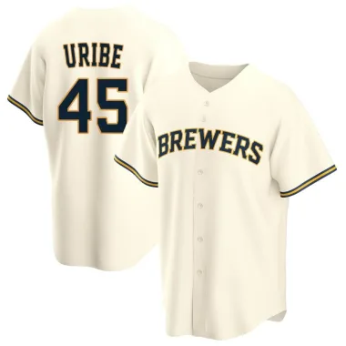 Abner Uribe Men's Replica Milwaukee Brewers Cream Home Jersey