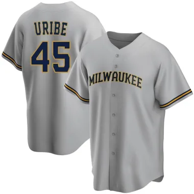 Abner Uribe Men's Replica Milwaukee Brewers Gray Road Jersey