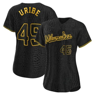 Abner Uribe Women's Authentic Milwaukee Brewers Black Snake Skin City Jersey