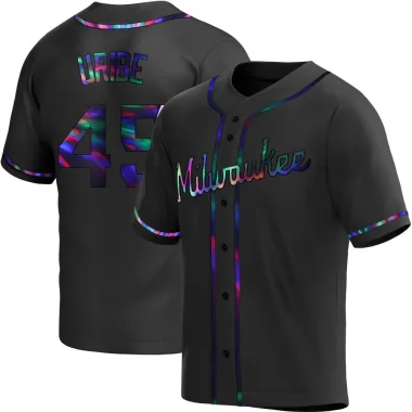 Abner Uribe Youth Replica Milwaukee Brewers Black Holographic Alternate Jersey