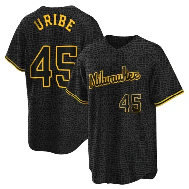 Abner Uribe Youth Replica Milwaukee Brewers Black Snake Skin City Jersey