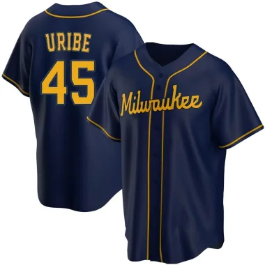 Abner Uribe Youth Replica Milwaukee Brewers Navy Alternate Jersey