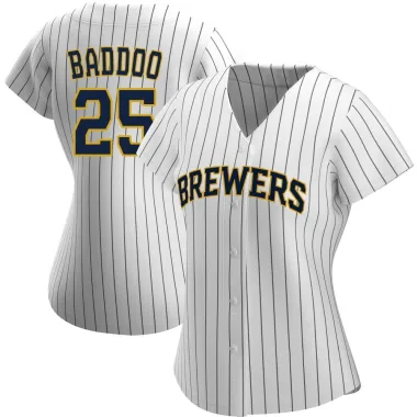 Akil Baddoo Women's Replica Milwaukee Brewers White/Navy Alternate Jersey