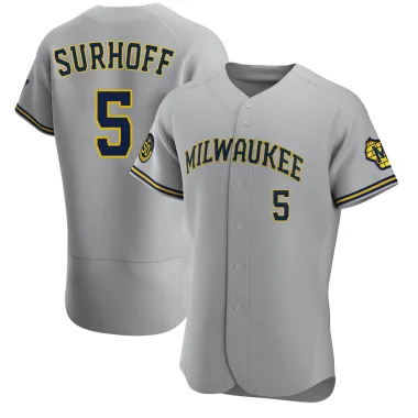 Bj Surhoff Men's Authentic Milwaukee Brewers Gray Road Jersey