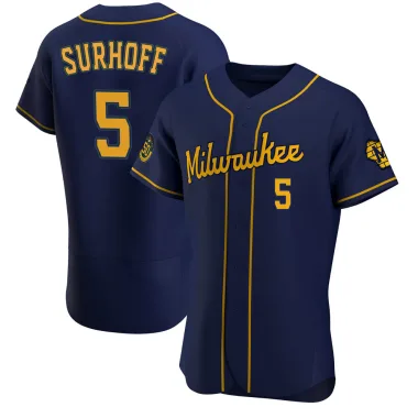 Bj Surhoff Men's Authentic Milwaukee Brewers Navy Alternate Jersey