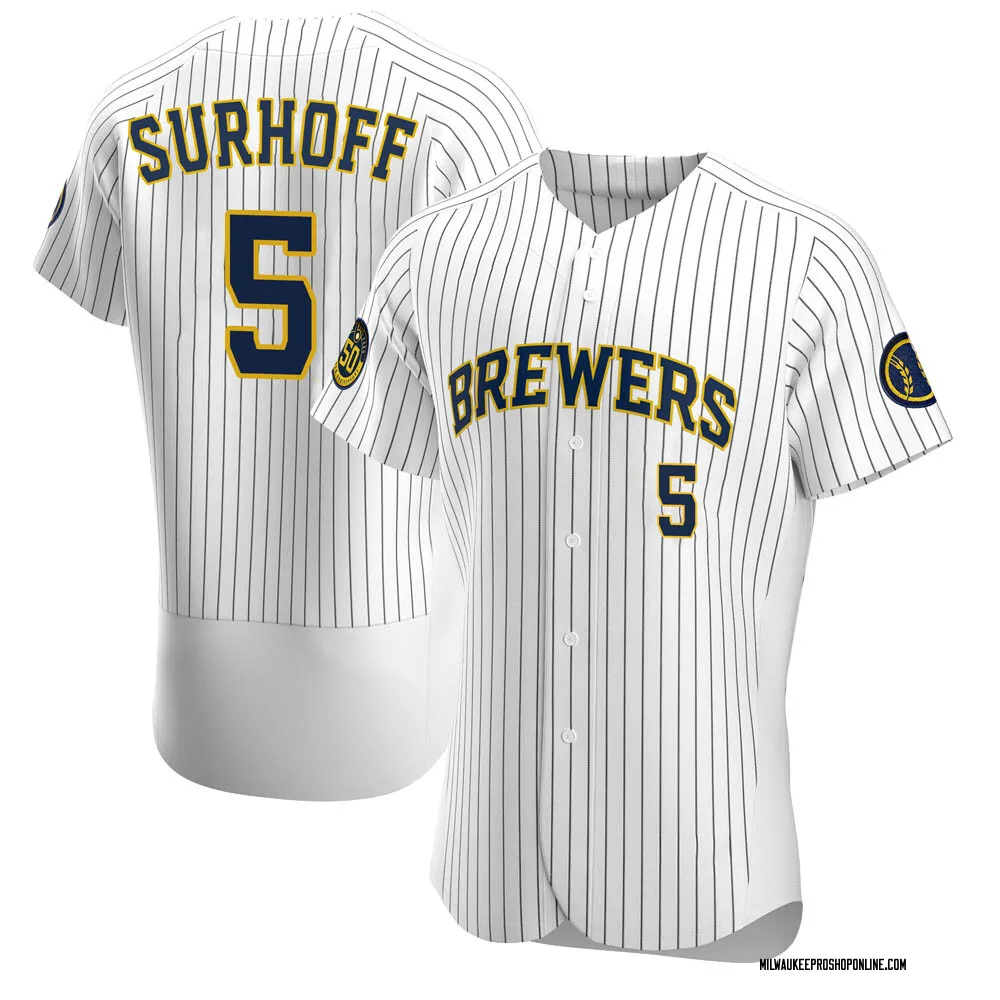 Bj Surhoff Men's Authentic Milwaukee Brewers White Alternate Jersey