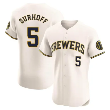 Bj Surhoff Men's Elite Milwaukee Brewers Cream Home Jersey