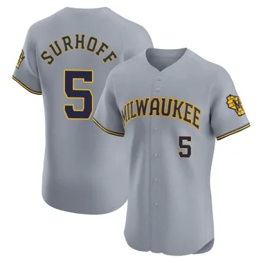 Bj Surhoff Men's Elite Milwaukee Brewers Gray Road Jersey