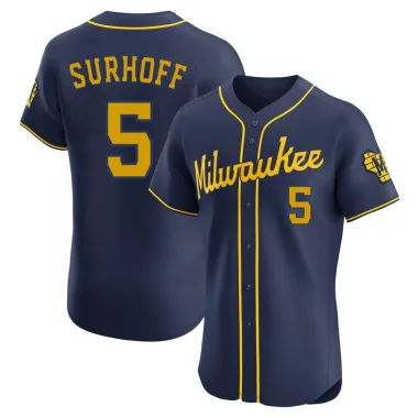 Bj Surhoff Men's Elite Milwaukee Brewers Navy Alternate Jersey