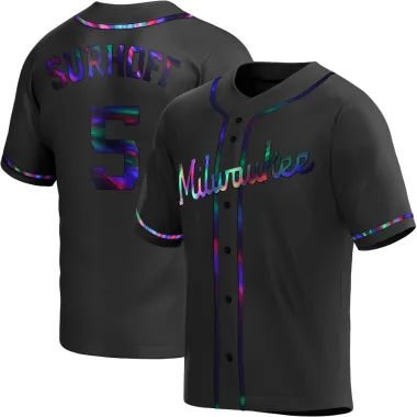 Bj Surhoff Men's Replica Milwaukee Brewers Black Holographic Alternate Jersey