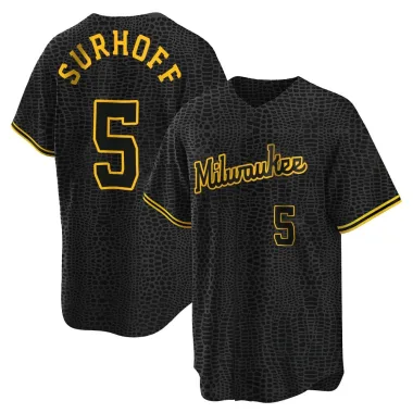 Bj Surhoff Men's Replica Milwaukee Brewers Black Snake Skin City Jersey