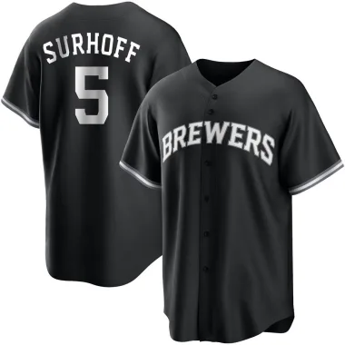Bj Surhoff Men's Replica Milwaukee Brewers Black/White Jersey