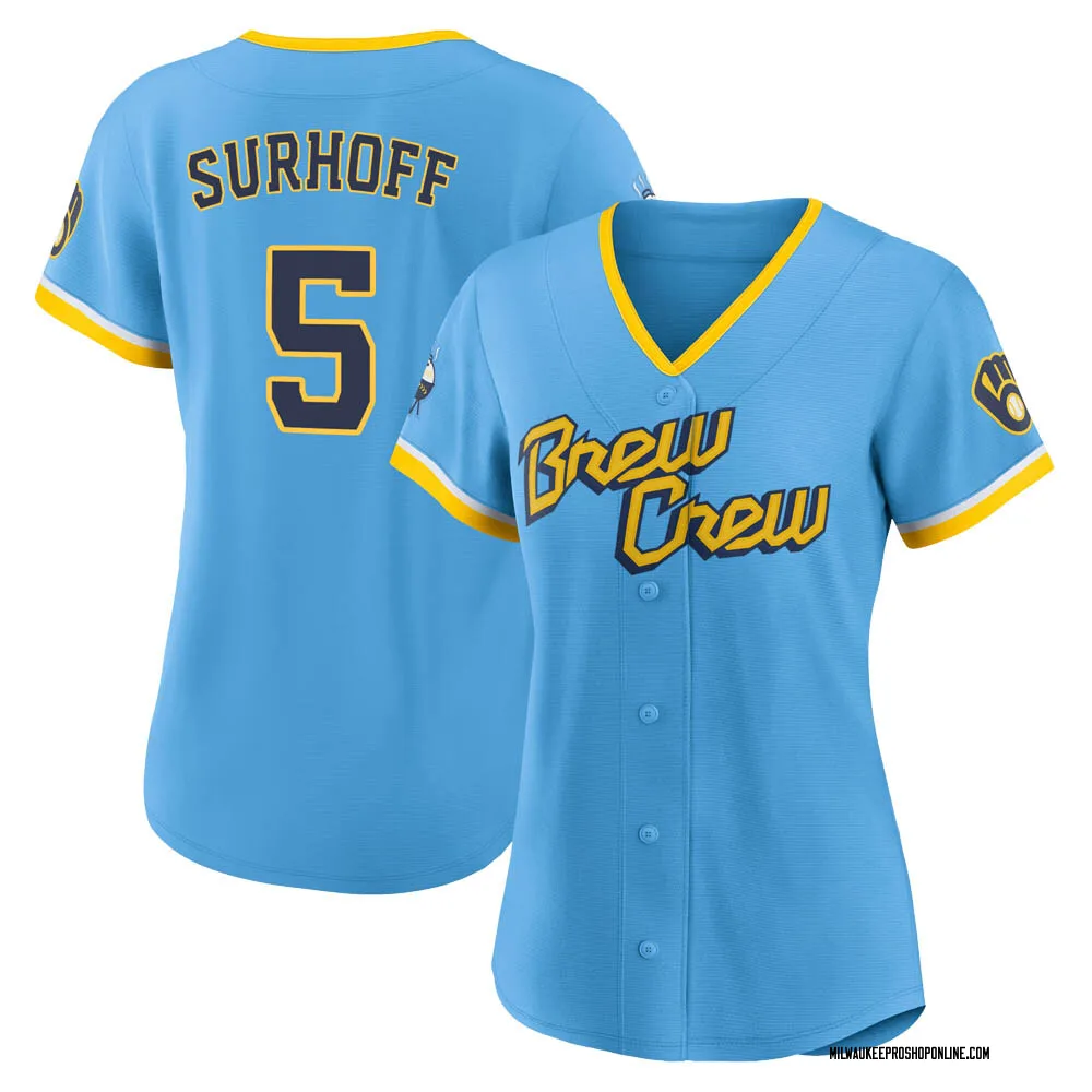Bj Surhoff Women's Authentic Milwaukee Brewers Blue Powder 2022 City Connect Jersey