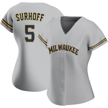 Bj Surhoff Women's Authentic Milwaukee Brewers Gray Road Jersey