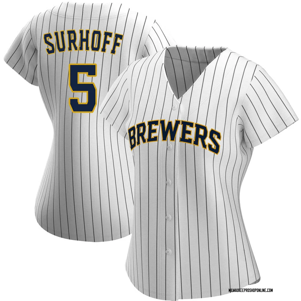 Bj Surhoff Women's Replica Milwaukee Brewers White/Navy Alternate Jersey