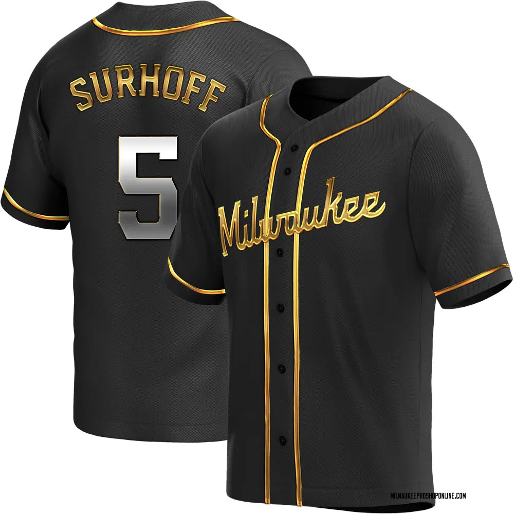 Bj Surhoff Youth Replica Milwaukee Brewers Black Golden Alternate Jersey