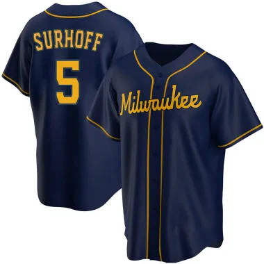 Bj Surhoff Youth Replica Milwaukee Brewers Navy Alternate Jersey
