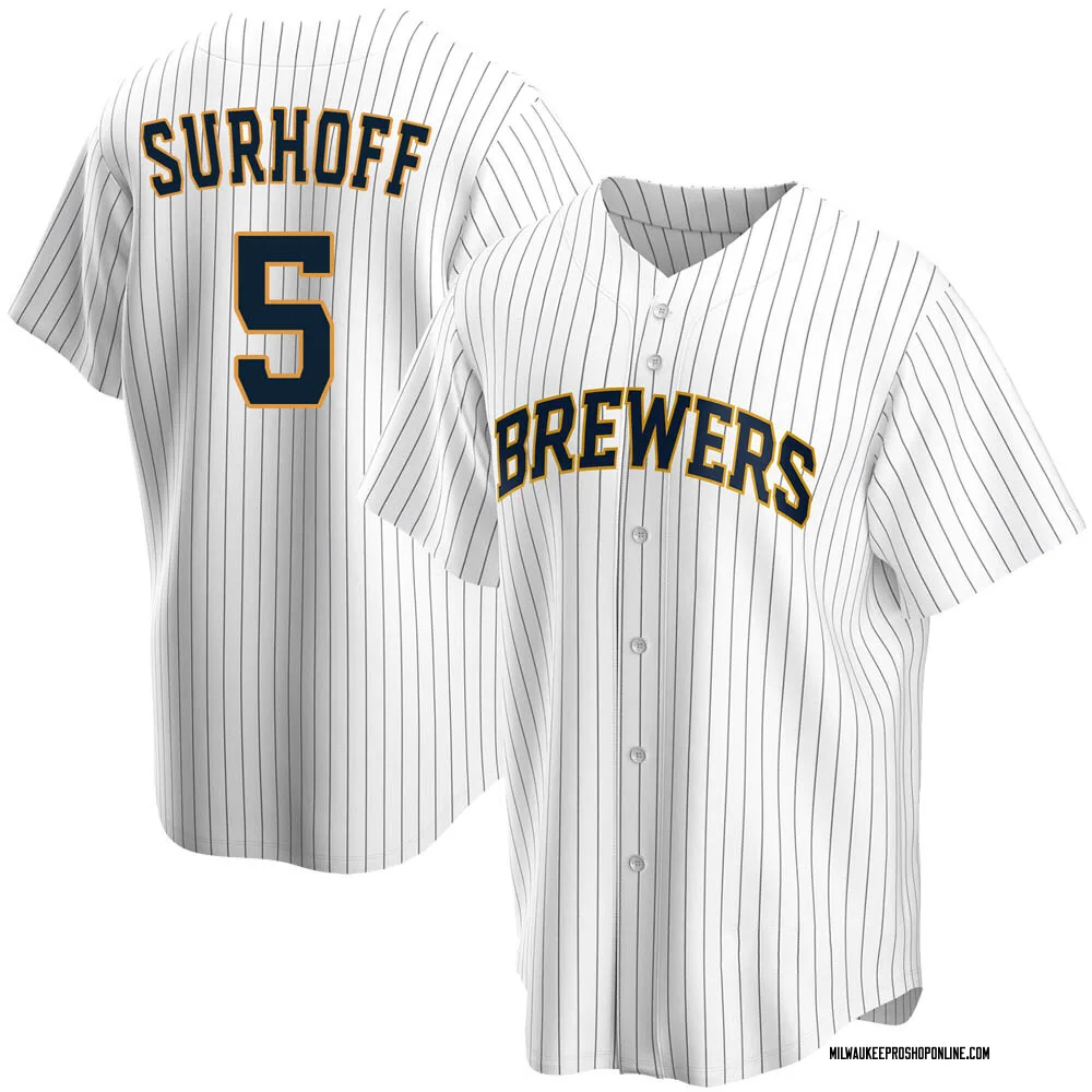 Bj Surhoff Youth Replica Milwaukee Brewers White Home Jersey