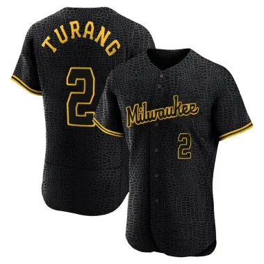 Brice Turang Men's Authentic Milwaukee Brewers Black Snake Skin City Jersey