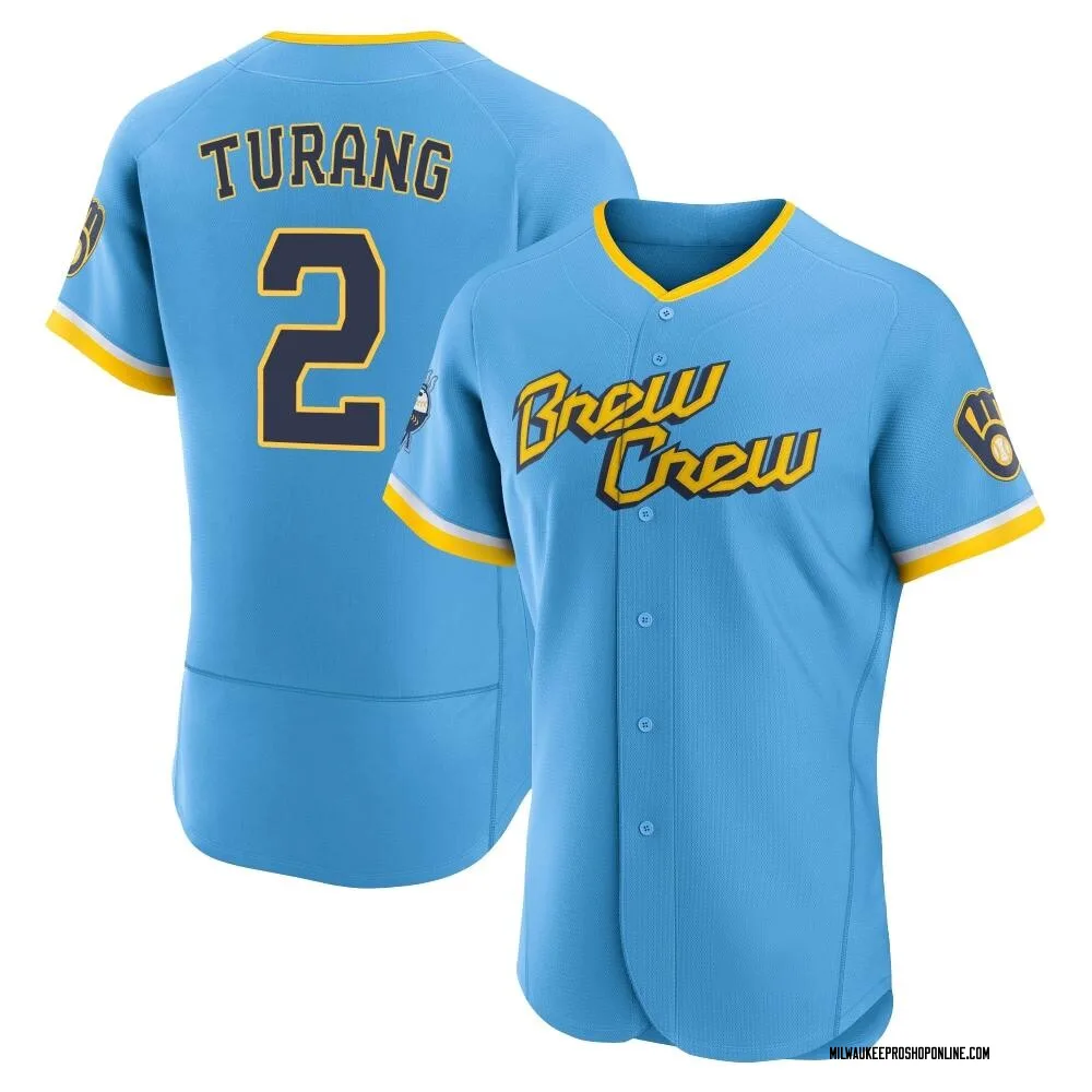 Brice Turang Men's Authentic Milwaukee Brewers Blue Powder 2022 City Connect Jersey