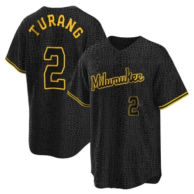 Brice Turang Men's Replica Milwaukee Brewers Black Snake Skin City Jersey