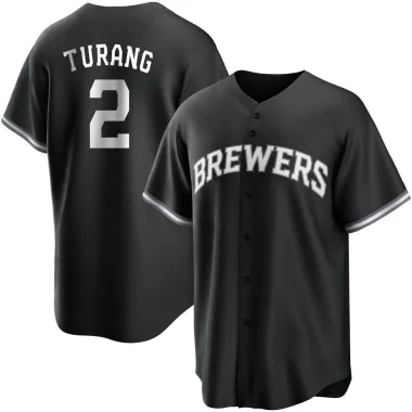Brice Turang Men's Replica Milwaukee Brewers Black/White Jersey