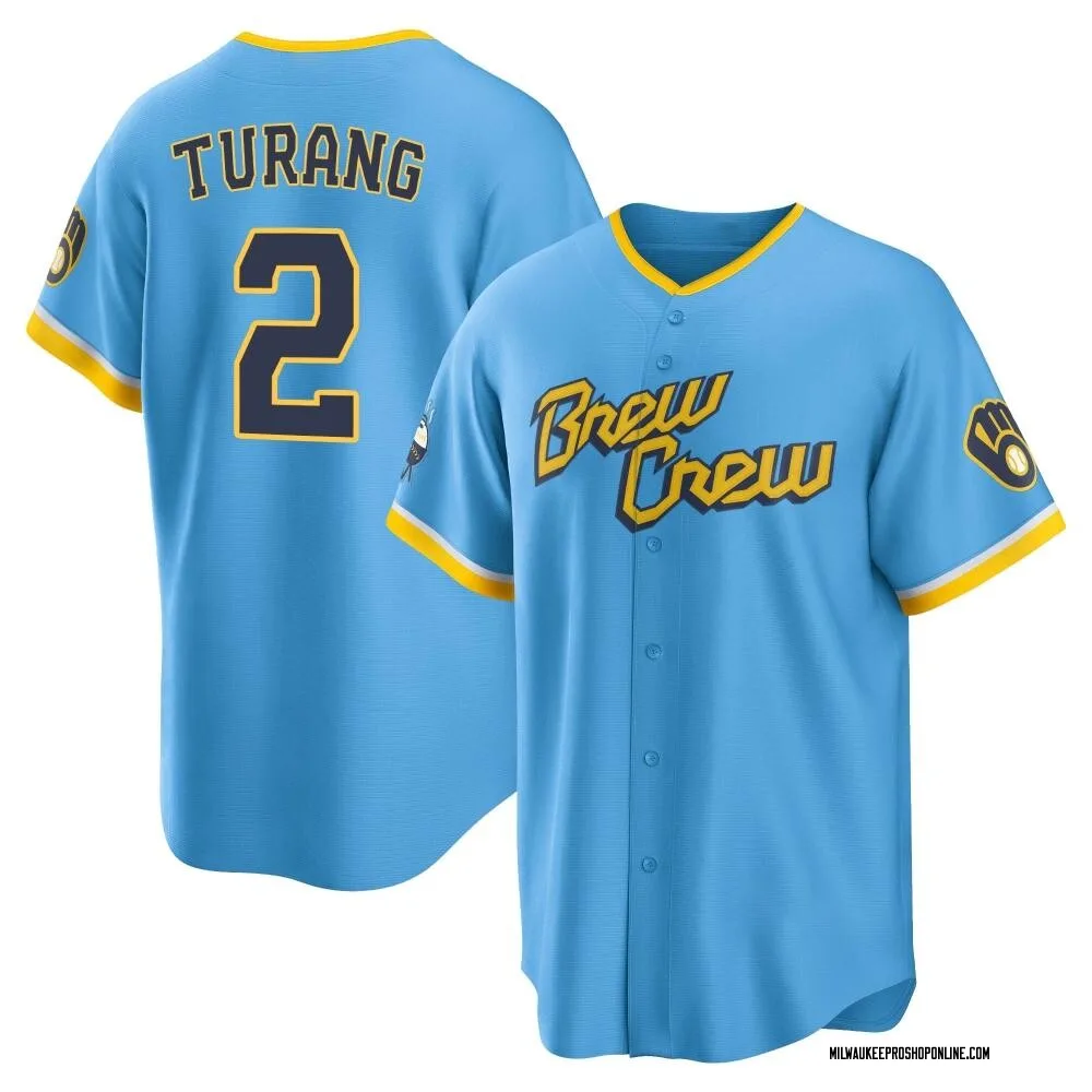 Brice Turang Men's Replica Milwaukee Brewers Blue Powder 2022 City Connect Jersey