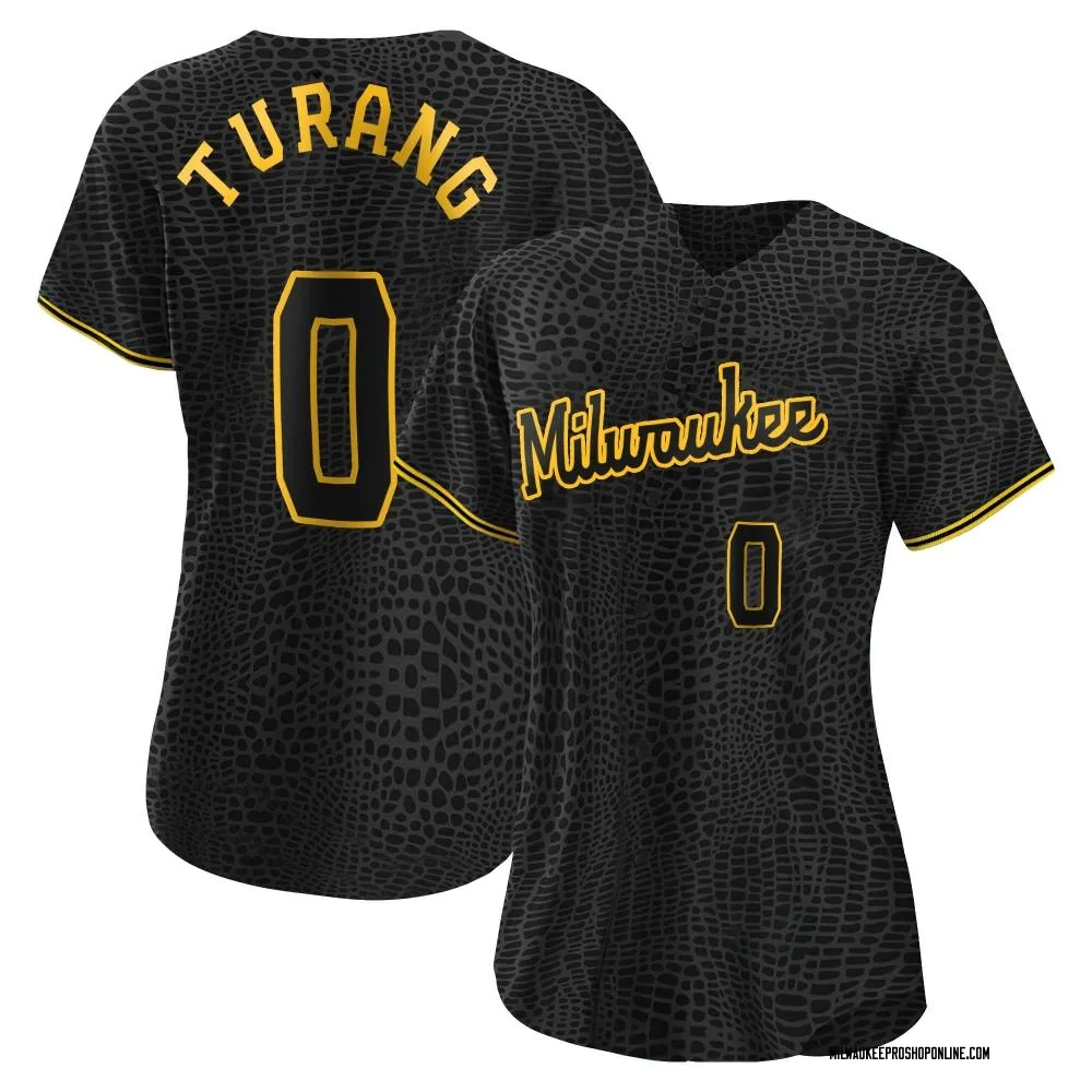 Brice Turang Women's Authentic Milwaukee Brewers Black Snake Skin City Jersey