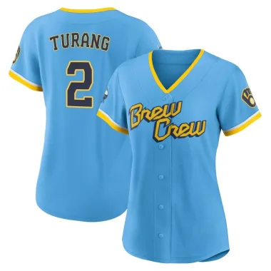 Brice Turang Women's Authentic Milwaukee Brewers Blue Powder 2022 City Connect Jersey