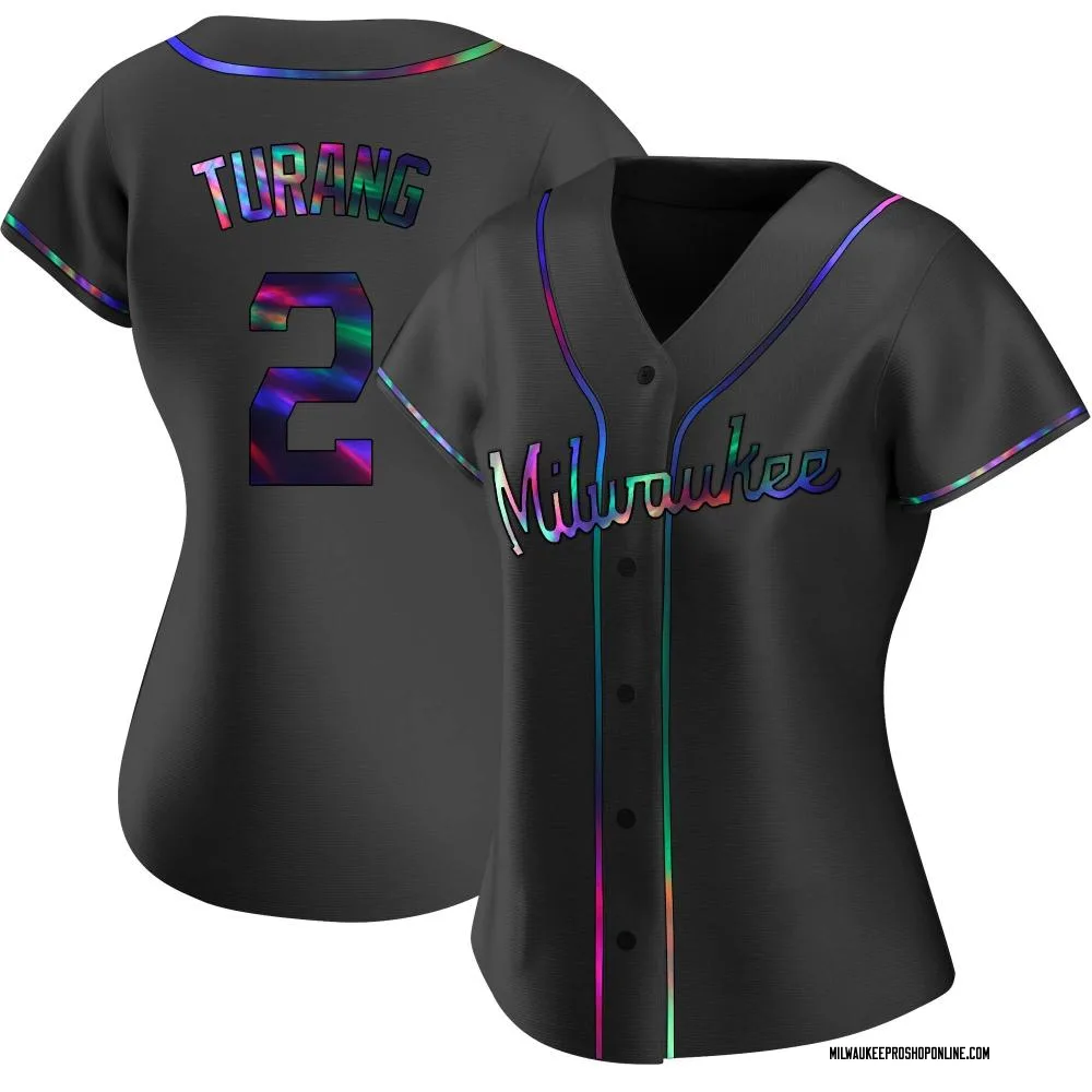 Brice Turang Women's Replica Milwaukee Brewers Black Holographic Alternate Jersey