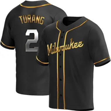Brice Turang Youth Replica Milwaukee Brewers Black Golden Alternate Jersey