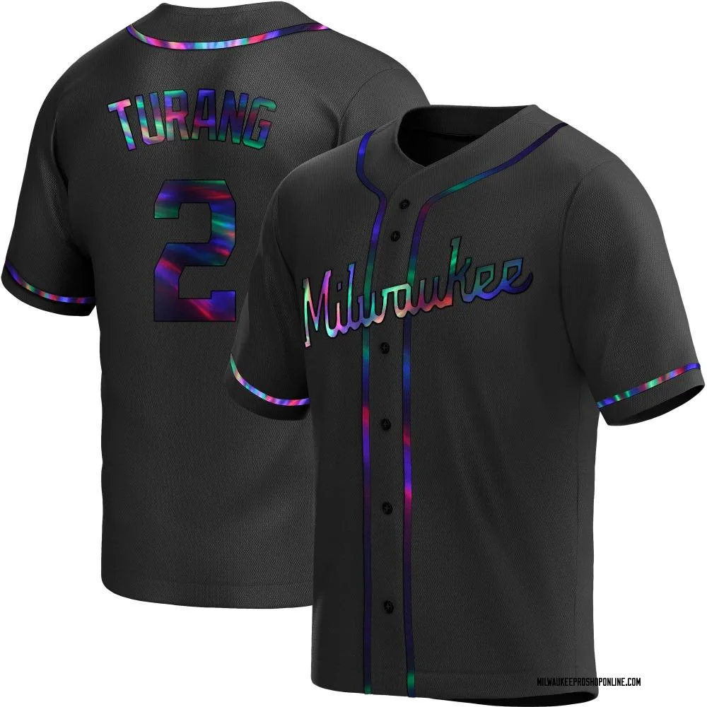 Brice Turang Youth Replica Milwaukee Brewers Black Holographic Alternate Jersey