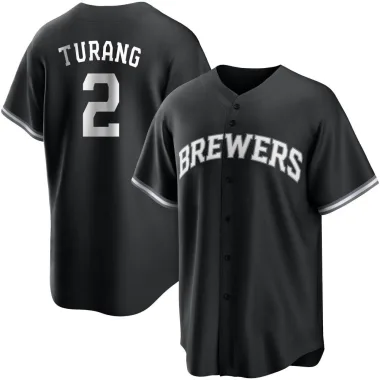 Brice Turang Youth Replica Milwaukee Brewers Black/White Jersey