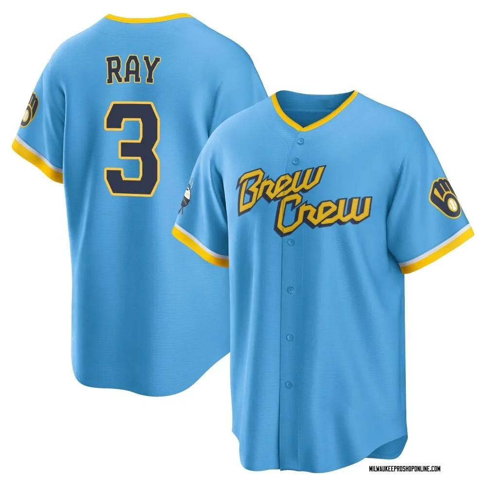 Corey Ray Youth Replica Milwaukee Brewers Blue Powder 2022 City Connect Jersey