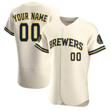 Custom Men's Authentic Milwaukee Brewers Cream Home Jersey