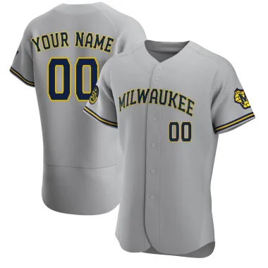 Custom Men's Authentic Milwaukee Brewers Gray Road Jersey
