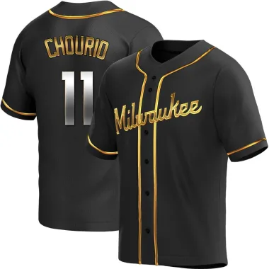 Jackson Chourio Men's Replica Milwaukee Brewers Black Golden Alternate Jersey