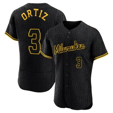 Joey Ortiz Men's Authentic Milwaukee Brewers Black Snake Skin City Jersey