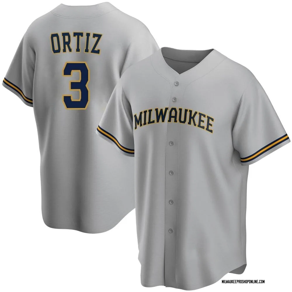 Joey Ortiz Men's Replica Milwaukee Brewers Gray Road Jersey
