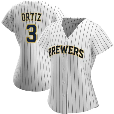 Joey Ortiz Women's Replica Milwaukee Brewers White/Navy Alternate Jersey