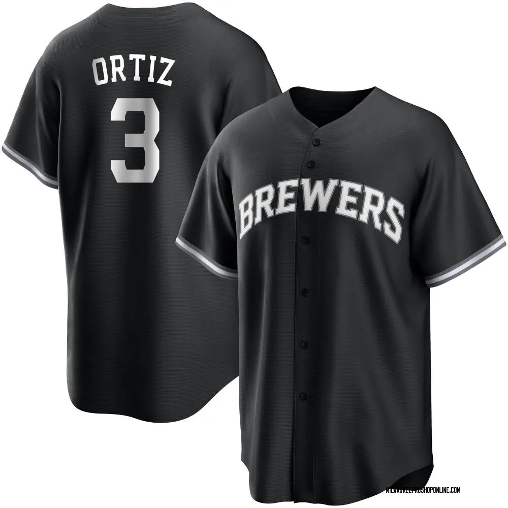 Joey Ortiz Youth Replica Milwaukee Brewers Black/White Jersey