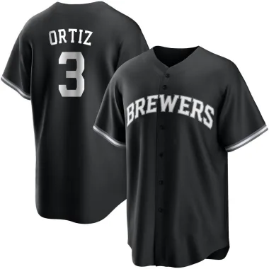 Joey Ortiz Youth Replica Milwaukee Brewers Black/White Jersey