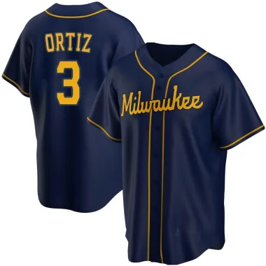 Joey Ortiz Youth Replica Milwaukee Brewers Navy Alternate Jersey
