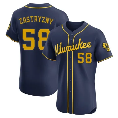 Rob Zastryzny Men's Elite Milwaukee Brewers Navy Alternate Jersey