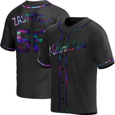 Rob Zastryzny Men's Replica Milwaukee Brewers Black Holographic Alternate Jersey
