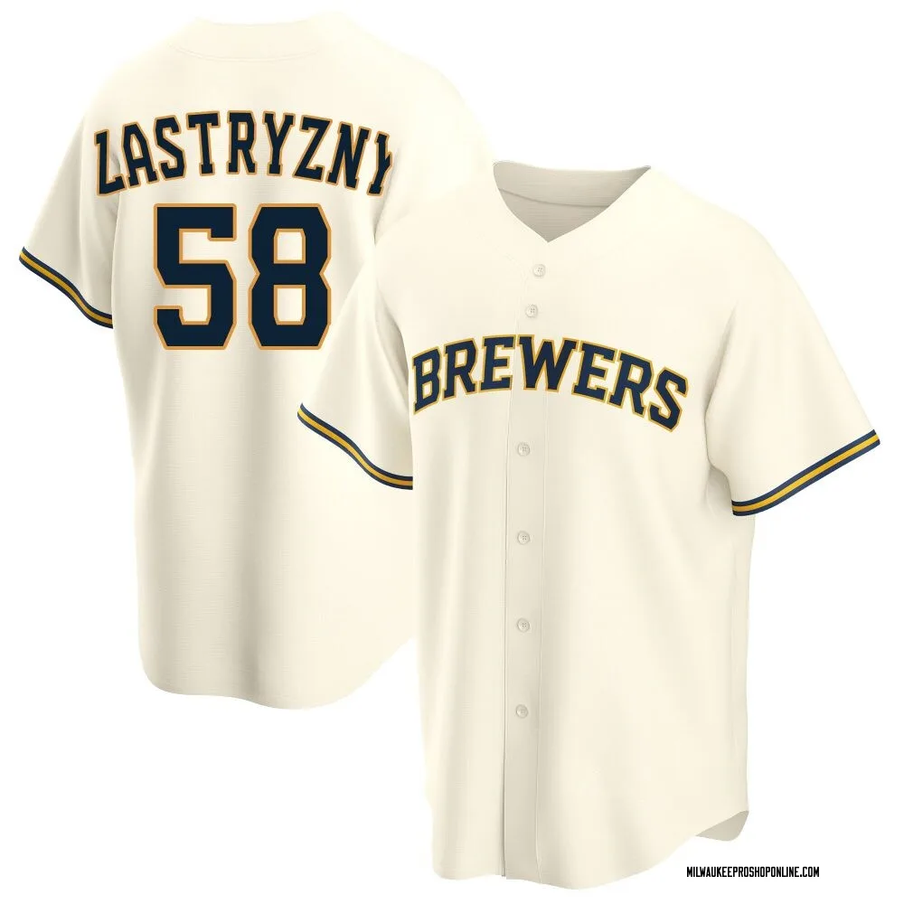 Rob Zastryzny Men's Replica Milwaukee Brewers Cream Home Jersey