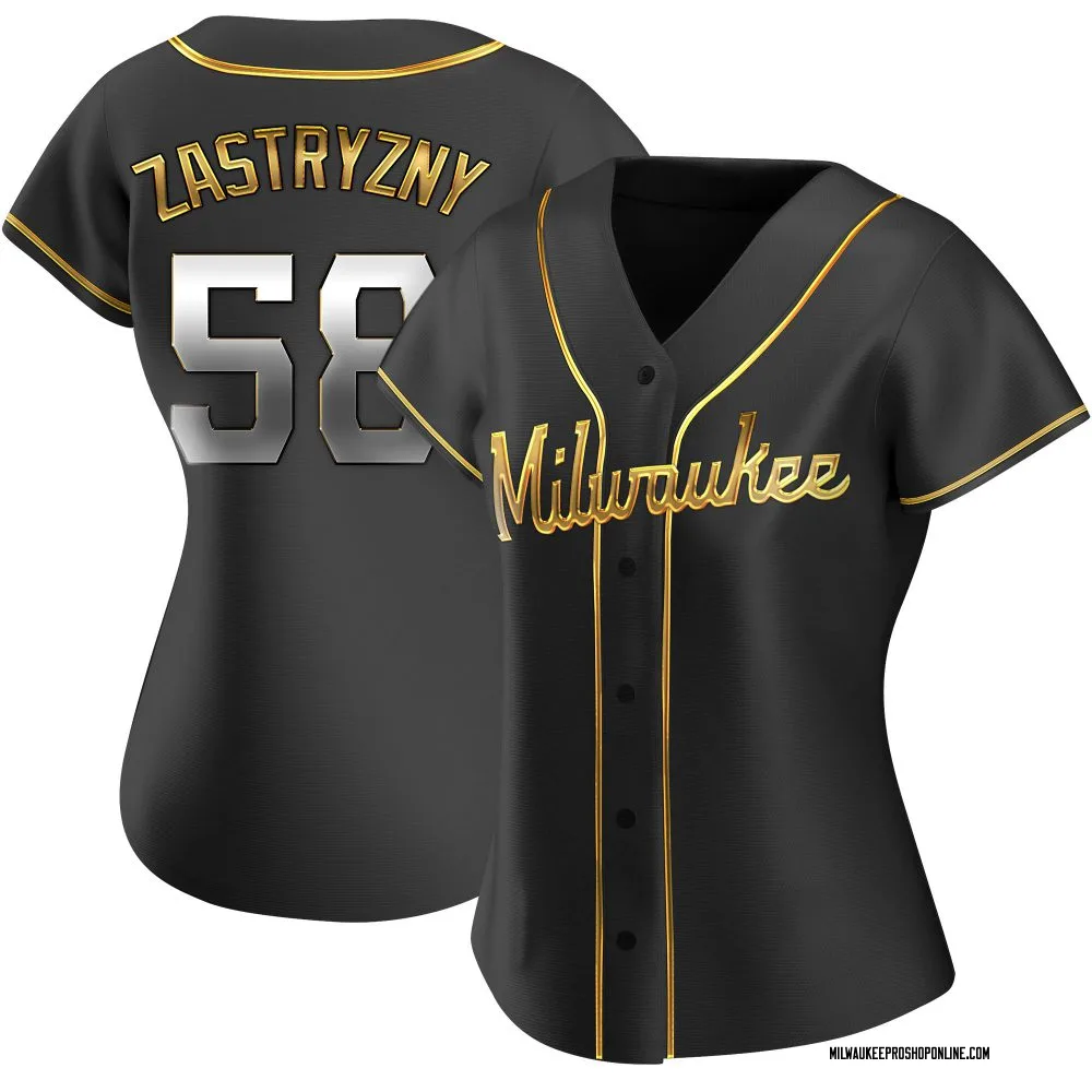 Rob Zastryzny Women's Replica Milwaukee Brewers Black Golden Alternate Jersey
